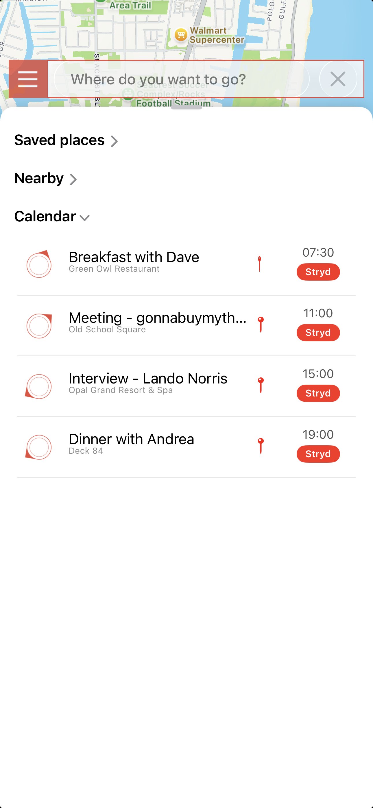 Strydr calendar locations